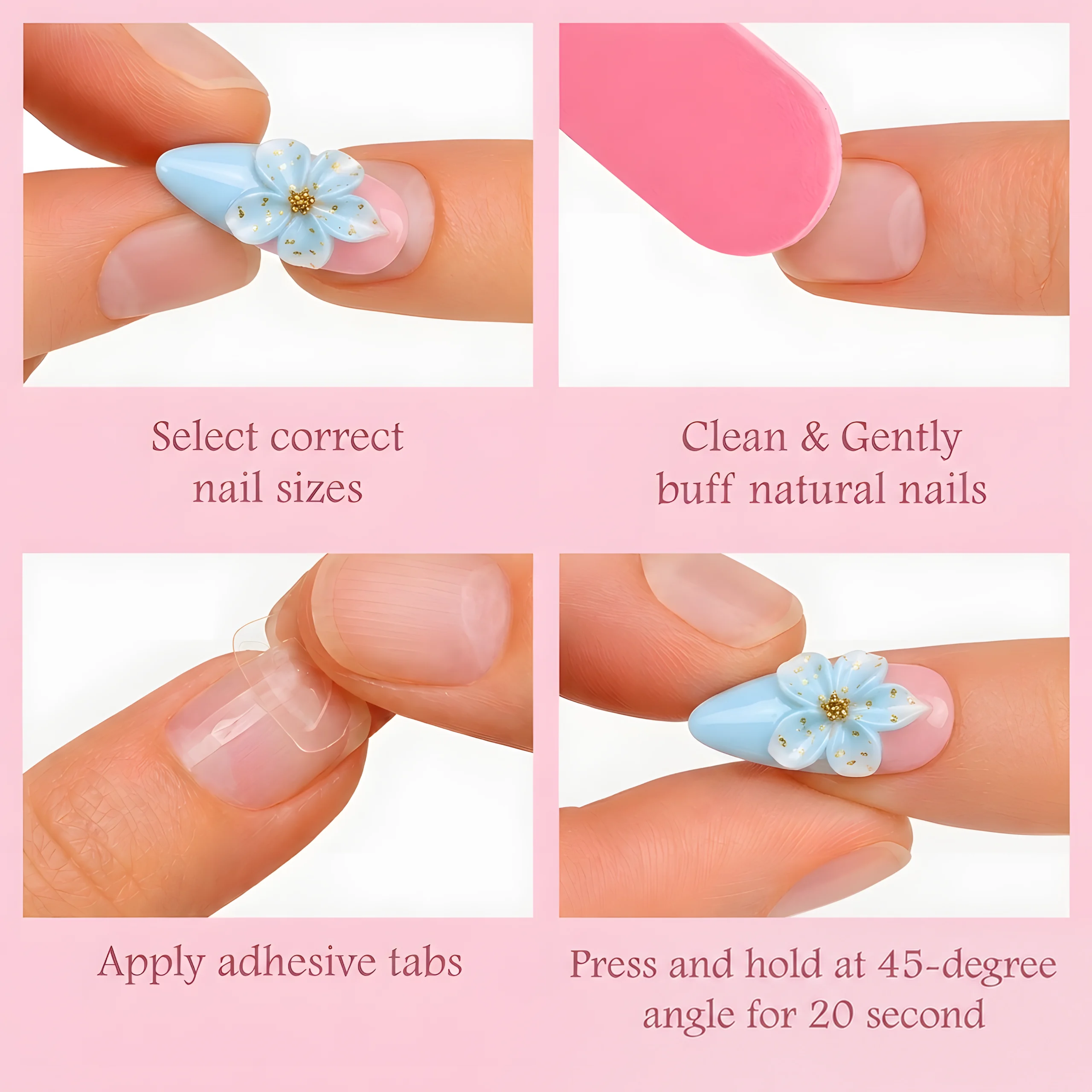 Cinderella Blue 3D Floral French Press-On Nails - Image 3