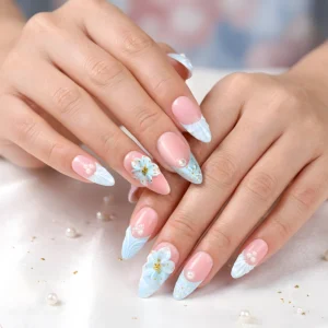 Alternative view of Cinderella Blue 3D Floral French Press-On Nails