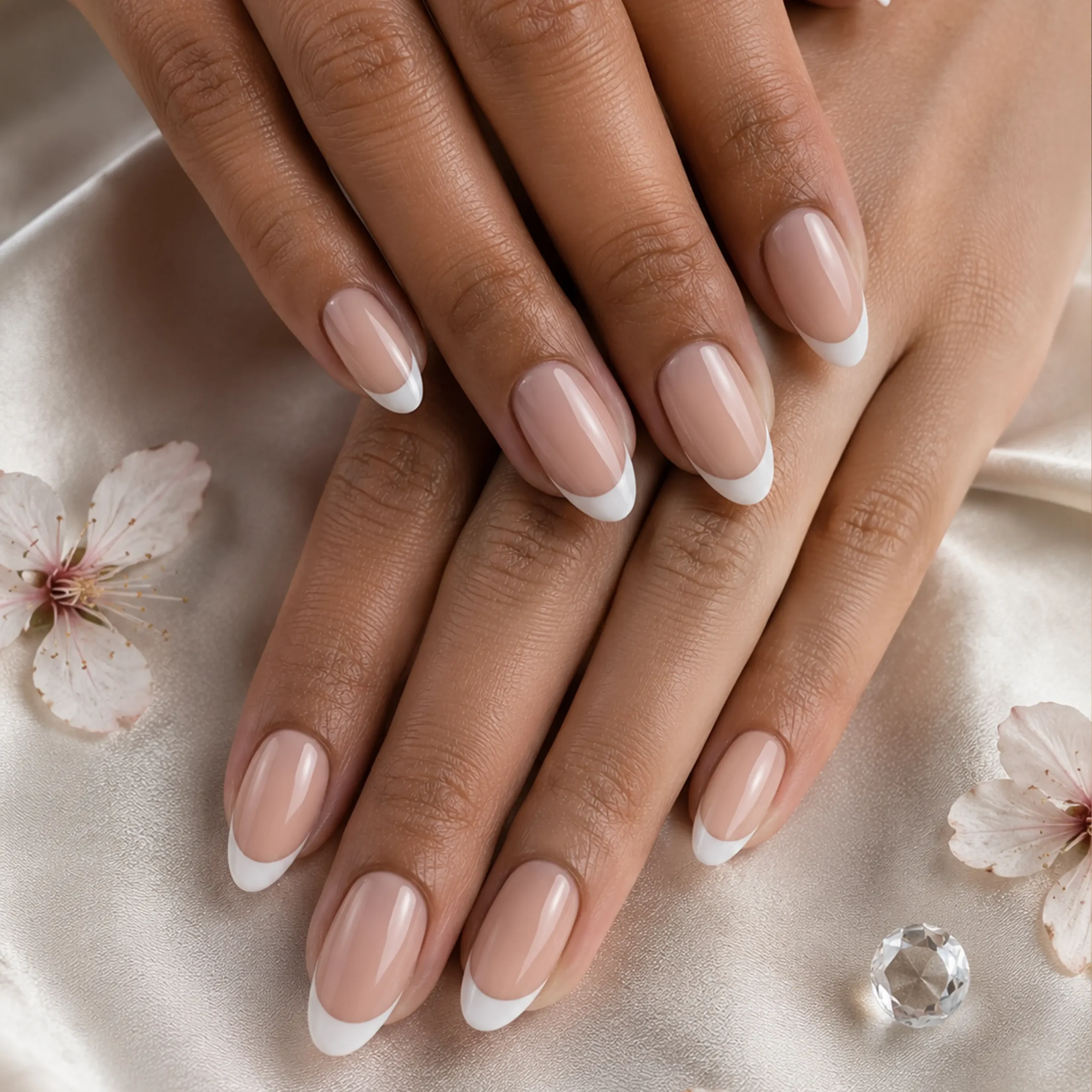 Classic White French Tip Almond Press-On Nails - Image 2