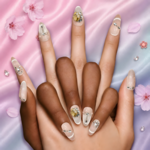 Nude Crystal Gem Long Oval Press-On Nails
