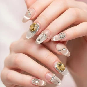 Alternative view of Nude Crystal Gem Long Oval Press-On Nails